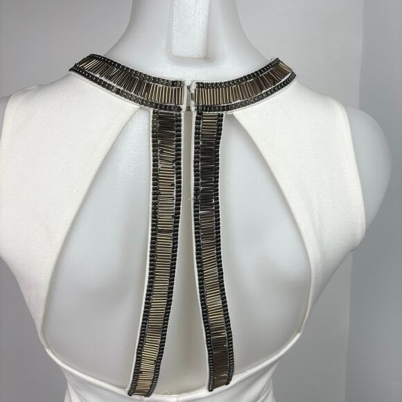H&M White Gold Beaded Neck Formal Cocktail Bodycon Sheath Mini Dress Size S - Picture 6 of 8